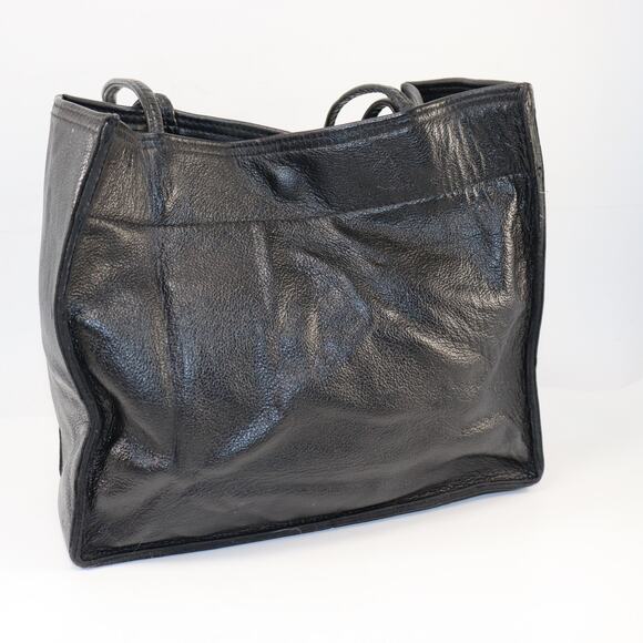 Harley-Davidson Black Leather Shoulder Tote Bag Logo Front - Picture 3 of 7